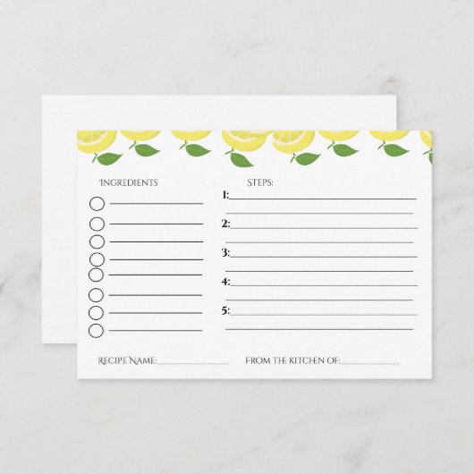 Carte D'accompagnement Demande de recette de douche nuptiale à thème citr (Devant / Derrière)