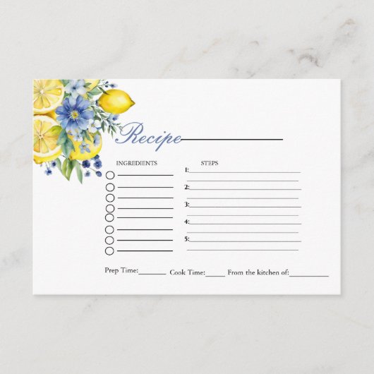 Carte D'accompagnement Demande de recette de douche nuptiale citron bleu (Devant)