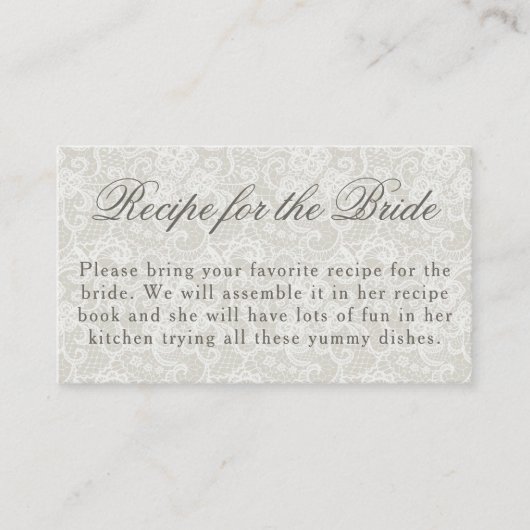 Carte D'accompagnement Demande de recette de douche nuptiale thème dentel (Devant)
