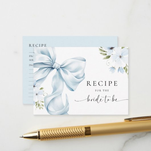 Carte D'accompagnement Demande de recette de Fête des mariées Bleu Bow (Devant/Arrière en situation)