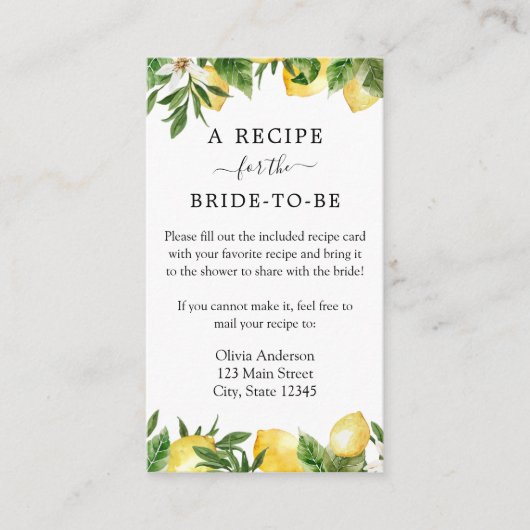 Carte D'accompagnement Demande de recette de Fête des mariées de citron (Devant)
