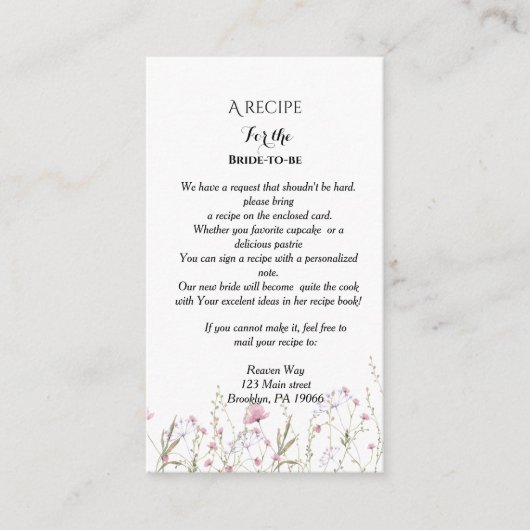 Carte D'accompagnement Demande de recette de fleur sauvage pour une douch (Devant)