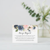 Carte D'accompagnement Demande de recette de mariage floral Navy bleu ros (Debout devant)