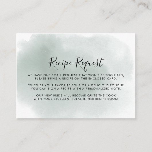Carte D'accompagnement Demande de recette de mariage vert calligraphié bl (Devant)