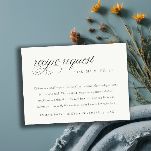 Carte D'accompagnement Demande de recette en noir et blanc Baby Shower