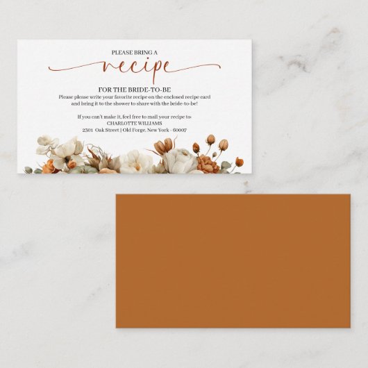 Carte D'accompagnement Demande de recette Fête des mariées de chute dans (Devant / Derrière)