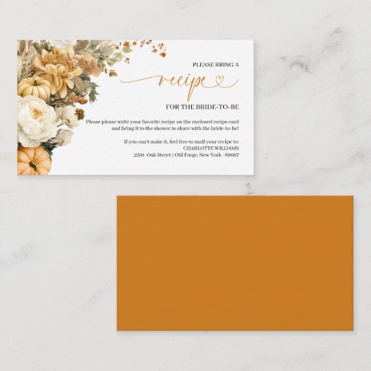 Carte D'accompagnement Demande de recette Fête des mariées de chute dans (Devant / Derrière)