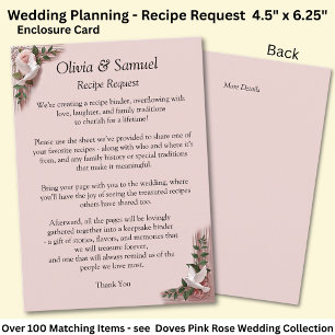 Carte D'accompagnement Demande de recette - Mariage Roses roses et colomb