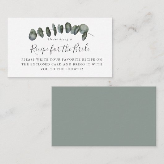 Carte D'accompagnement Demande de recette pour le mariage au eucalyptus  (Devant / Derrière)