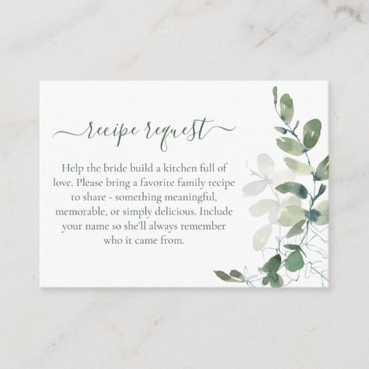 Carte D'accompagnement Demande de recette pour une douche de mariée à l'e (Devant)