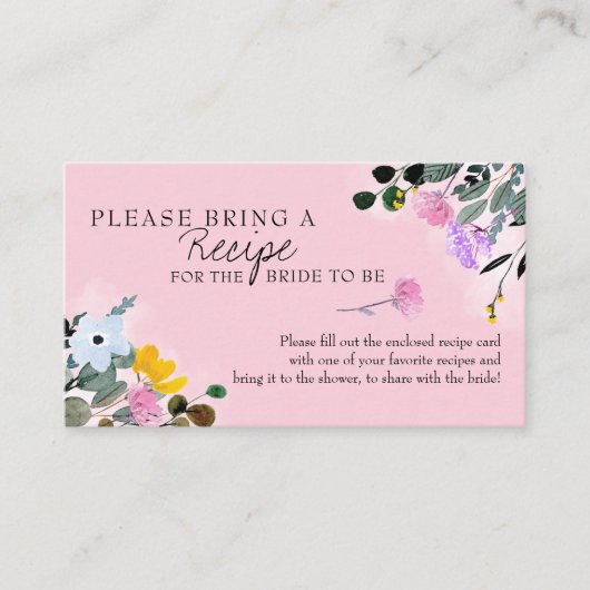 Carte D'accompagnement Demande de recette pour une douche de nuptiale ros (Devant)