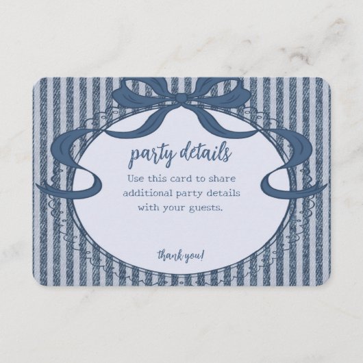 Carte D'accompagnement Denim Coquette Bow Blue Jean Baby Party Details (Devant)