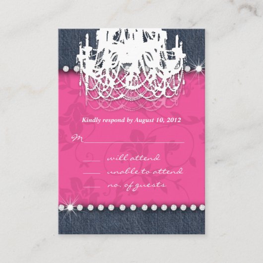 Carte D'accompagnement Denim Diamond Mariage Floral rose Chandelier Répon (Devant)