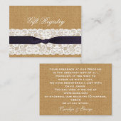 Carte D'accompagnement Dentelle de burlap FAUX, registre cadeau mariage r (Devant / Derrière)
