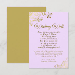 Carte D'accompagnement Dentelle d'or et Lilac Mariage pourpre Wishing poè