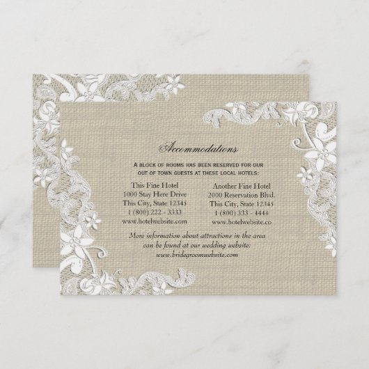 Carte D'accompagnement Dentelle et Burlap Instructions Insertion (Devant / Derrière)