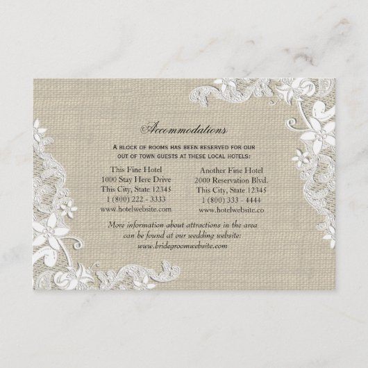 Carte D'accompagnement Dentelle et Burlap Instructions Insertion (Devant)