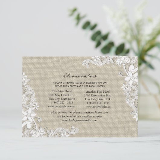 Carte D'accompagnement Dentelle et Burlap Instructions Insertion (Debout devant)