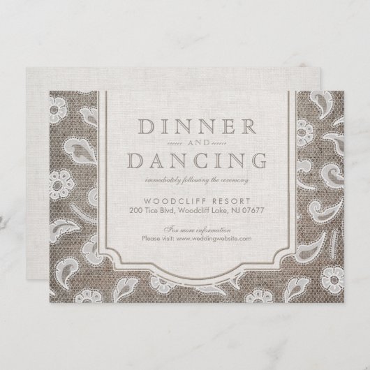 Carte D'accompagnement Dentelle et burlap réception mariage campagnard ru (Devant / Derrière)