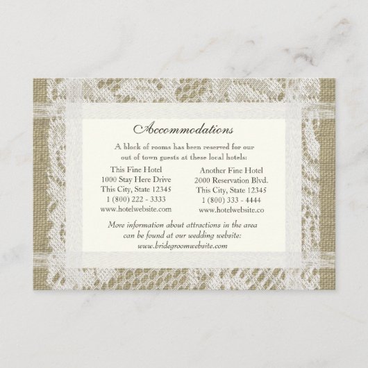 Carte D'accompagnement Dentelle et Burlap Regarder les directions Inserti (Devant)