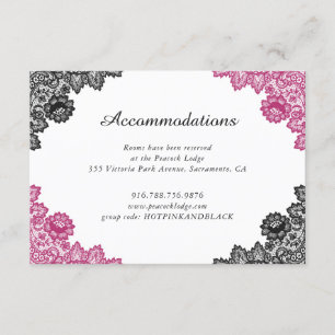 Carte D'accompagnement Dentelle florale noire et noire Mariage hébergemen