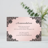 Carte D'accompagnement Dentelle florale rose noir Détails du Mariage Info (Debout devant)
