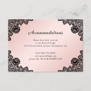 Carte D'accompagnement Dentelle florale rose noir Détails du Mariage Info