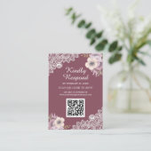 Carte D'accompagnement Dentelle rose florale QR Code RSVP Site Mariage (Debout devant)