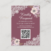 Carte D'accompagnement Dentelle rose florale QR Code RSVP Site Mariage (Devant)