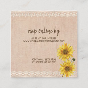Carte D'accompagnement Dentelle rustique & Burlap Sunflowers Mariage Cart