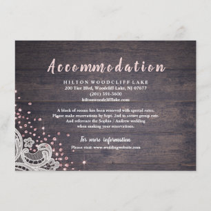 Carte D'accompagnement Dentelle rustique et parties scintillant en bois