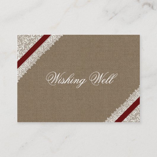 Carte D'accompagnement Dentelles rouges FAUX et burlap souhaitant des car (Devant)