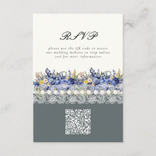 Carte D'accompagnement Dentelles vintages et perles Floral QR Code Mariag