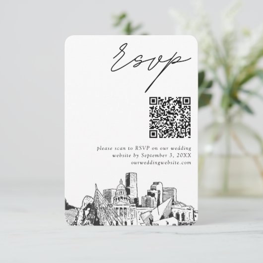 Carte D'accompagnement Denver Mariage Moderne RSVP QR Code (Debout devant)