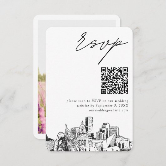 Carte D'accompagnement Denver Mariage Moderne RSVP QR Code (Devant / Derrière)