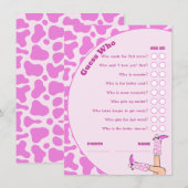 Carte D'accompagnement Dernier Rodéo Vachette Rose Jeu de Fête de Fiançai (Devant / Derrière)