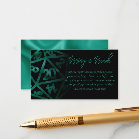 Carte D'accompagnement Dés RPG | Demande de livre de gamer Emerald Tablet (Devant/Arrière en situation)