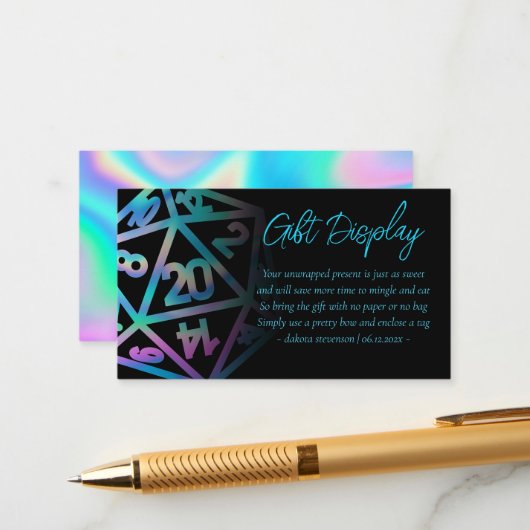 Carte D'accompagnement Dés RPG | Holo Imaginaire Tabletop Cadeaux sur l'é (Devant/Arrière en situation)