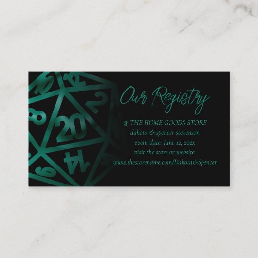 Carte D'accompagnement Dés RPG | Registre Emerald Imaginaire Tabletop Gam (Devant)