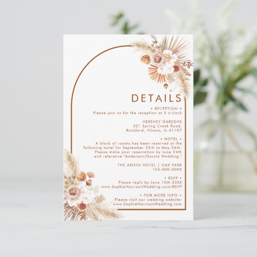 Carte D'accompagnement Desert Arch Boho Pampas Grass Terracotta Détails (Debout devant)