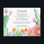 Carte D'accompagnement Desert Dream Rustic Cactus Flowers Détails du Mari<br><div class="desc">La carte Détails du mariage à thème du désert présente des cactus peints à la main, des succulents, des fleurs et un imprimé d'aquarelle bleu poussiéreux au verso. Personnalisez avec vos détails mariages tels que l'hébergement à l'hôtel, la réception d'accueil et le site Internet mariage. Parfait pour les mariages californiens,...</div>