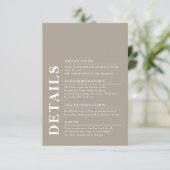 Carte D'accompagnement Design élégant Détails Mariage Taupe Simple (Debout devant)