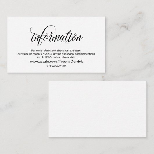 Carte D'accompagnement Design élégant, Script noir, Nos détails Mariages (Devant / Derrière)