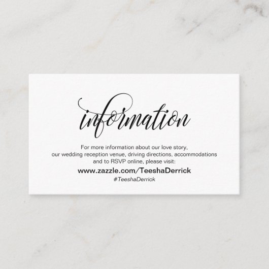 Carte D'accompagnement Design élégant, Script noir, Nos détails Mariages (Devant)