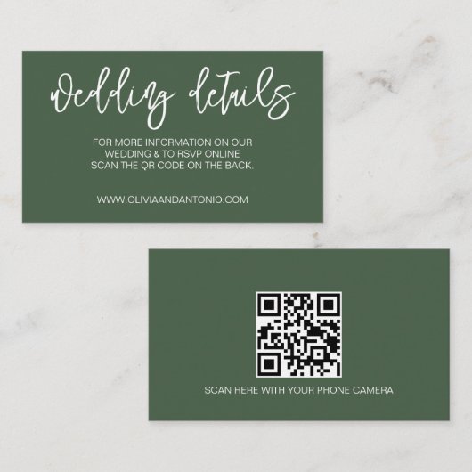 Carte D'accompagnement Design moderne Elegant Green QR Code Détails du Ma (Devant / Derrière)