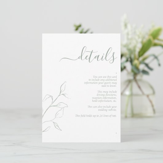 Carte D'accompagnement Design moderne Vert Script Mariage Détails Boîtier (Debout devant)