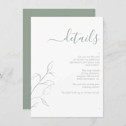Carte D'accompagnement Design moderne Vert Script Mariage Détails Boîtier (Devant / Derrière)