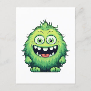 Carte D'accompagnement Dessin animé de monstre vert mignon souriant