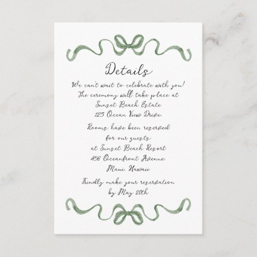 Carte D'accompagnement Destination Tropical Wedding Details Card (Devant)