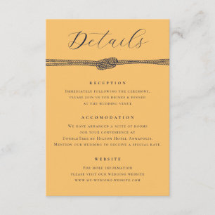 Carte D'accompagnement Détail de corde nautique jaune pour mariage